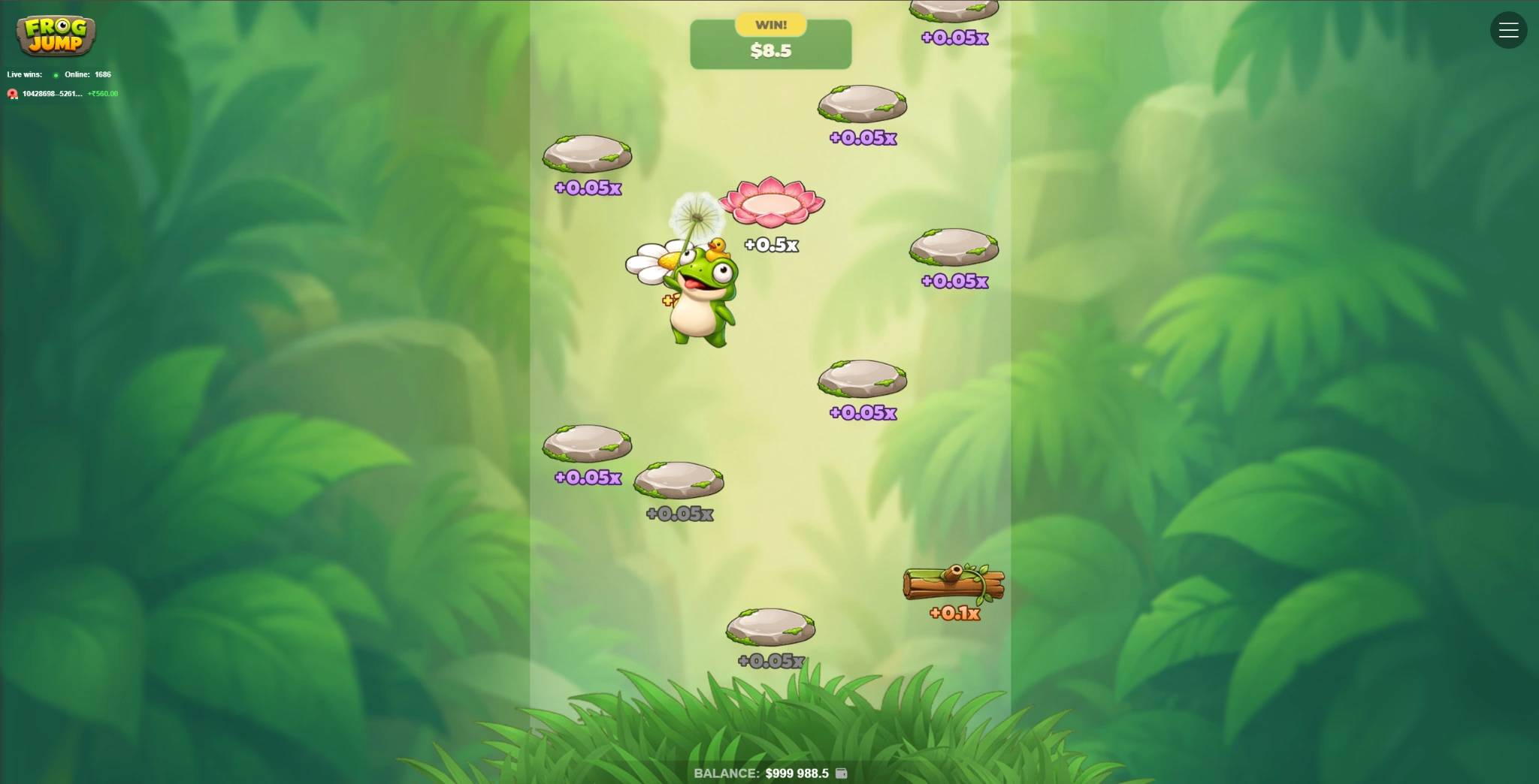 Frog Jump completed round and win result