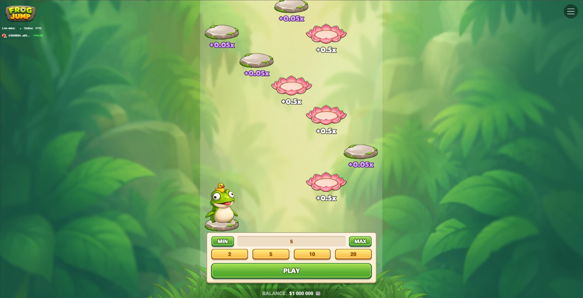 Frog Jump stake selection and platform values